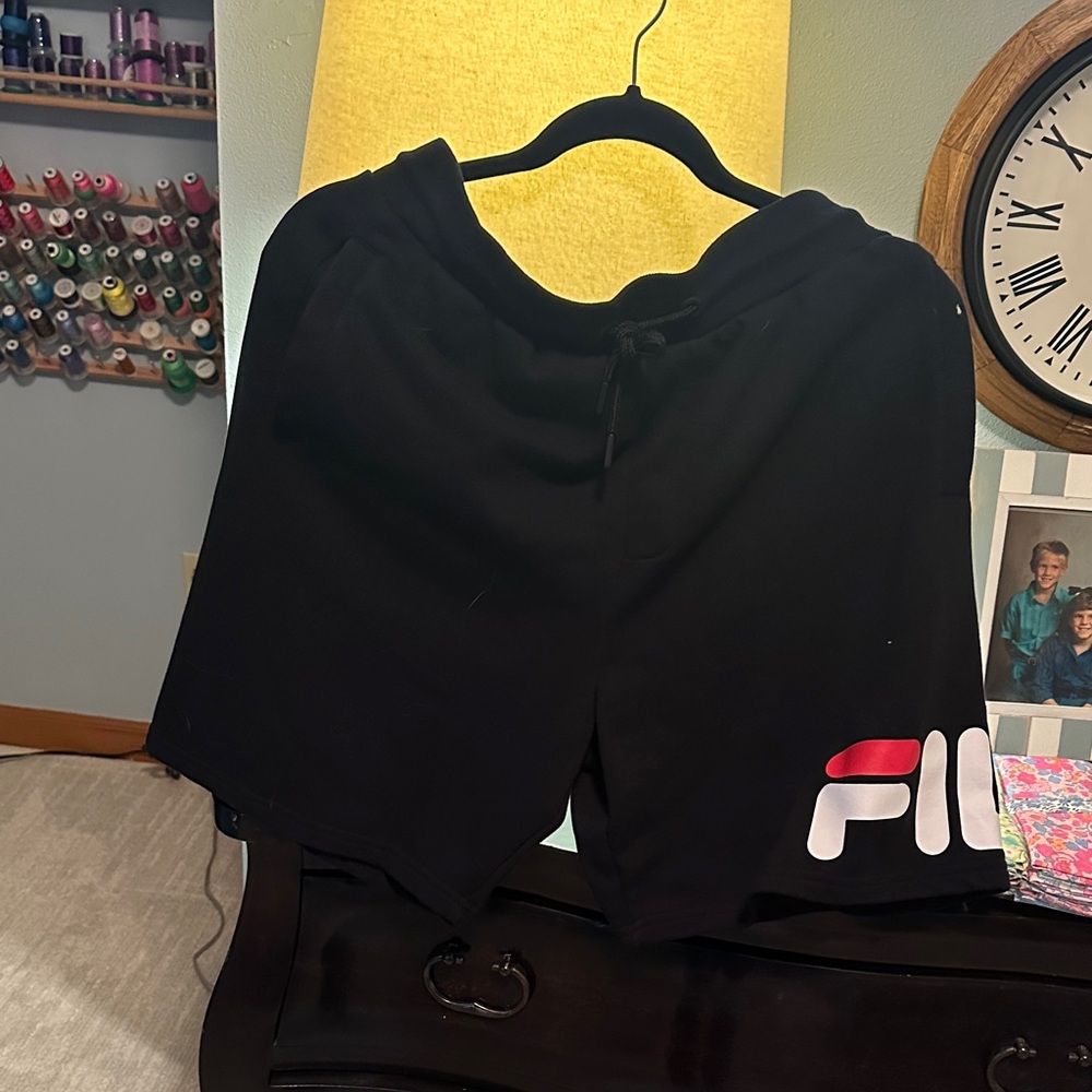 Fila Men’s Athletic black shorts with logo accent, size medium